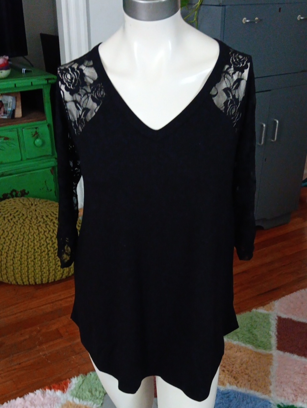 Zenana Outfitters Black Lace 3/4 Sleeve Top